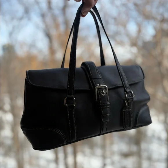 Vintage Coach Hamptons Black Leather Flap Satchel | 9267 | Hangtag | LIKE-NEW - Picture 2 of 13